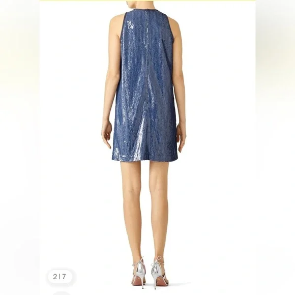 Carmen Marc Valvo Denim Blue Full Sequin Shift Dress- Size 4 - Picture 2 of 9